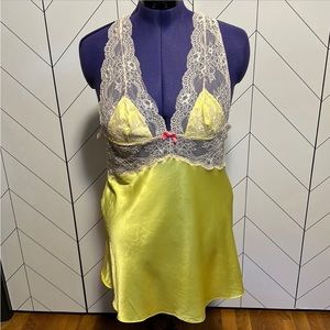 Victoria/s Secret Yellow Satin and Lace Silky Slip Chemise L
